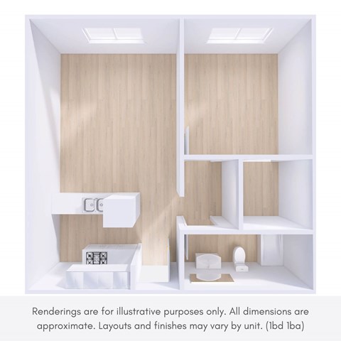 Floor plan for 1 bed, 1 bath, 850 sqft